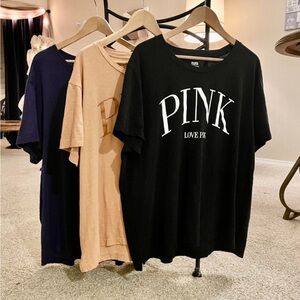 3 PINK Victoria's Secret Cotton Slub Short Sleeve Campus Tee - Set of 3